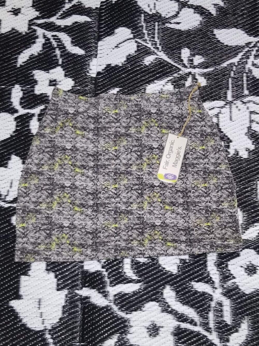 Maggie's Organics Cute Cotton Tulip Mini Skirt/Miniskirt- Grey/Yellow Print XS